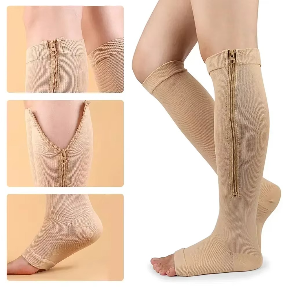 FlexZip – Calze elasticizzate con zip - Beige - M
