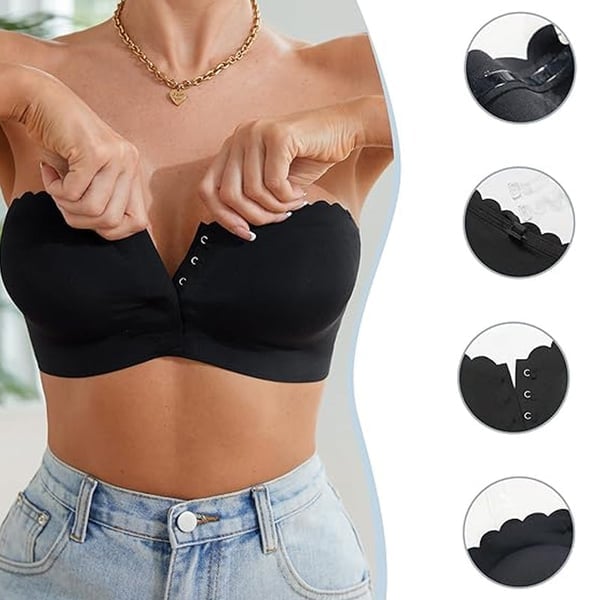Seamless Front Closure Strapless Bandeau Bra