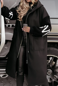 Women's Hooded Long Sleeve Knitted Sleeves Patchwork Casual Jacket