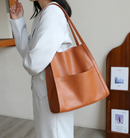 Solid color simple genuine leather shoulder bag