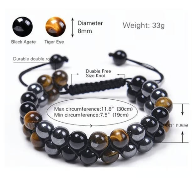 Triple Protection Bracelet-Genuine Tigers Eye Agate and  Black gallstone-The Perfect Gift