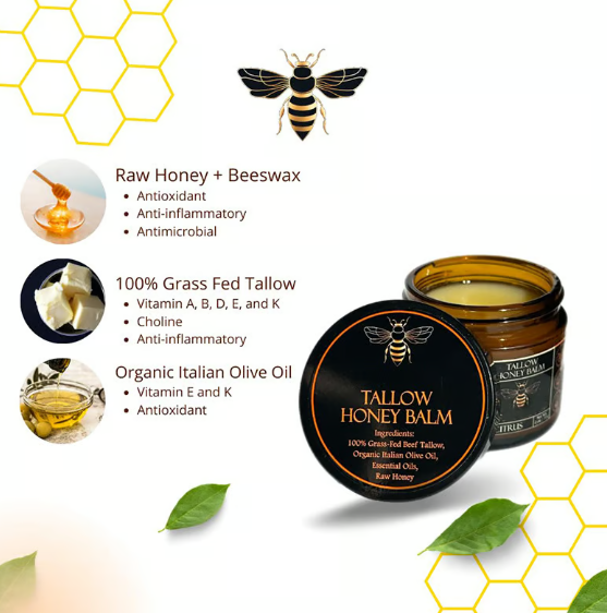 Organic Grass-Fed Beef Tallow Balm with Raw Honey