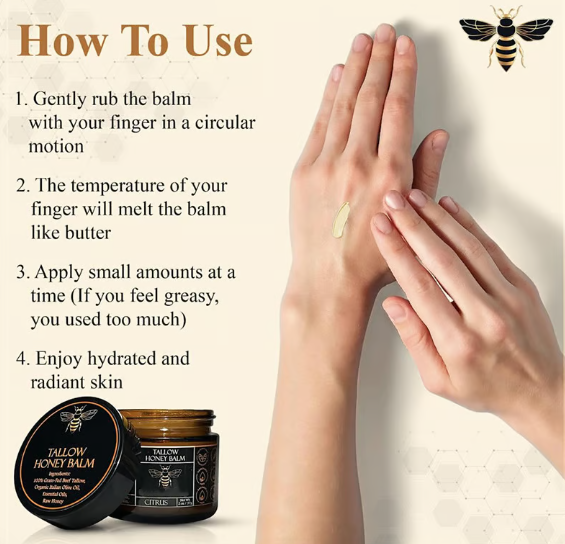 Organic Grass-Fed Beef Tallow Balm with Raw Honey