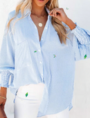 Mid-length smocked shirt with striped