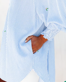 Mid-length smocked shirt with striped