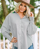 Mid-length smocked shirt with striped