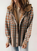 Women's Autumn/Winter Plaid Jacket Long Sleeve Buckle Hooded