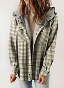 Women's Autumn/Winter Plaid Jacket Long Sleeve Buckle Hooded