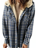Women's Autumn/Winter Plaid Jacket Long Sleeve Buckle Hooded