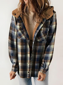 Women's Autumn/Winter Plaid Jacket Long Sleeve Buckle Hooded