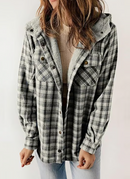 Women's Autumn/Winter Plaid Jacket Long Sleeve Buckle Hooded