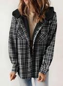 Women's Autumn/Winter Plaid Jacket Long Sleeve Buckle Hooded