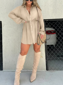Women's Solid Color Long Sleeve Shirt Dress