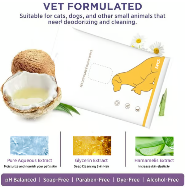 Deodorizing Pet Glove Wipes For Dogs（6Pcs）
