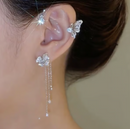 BUTTERFLY FLOWER TASSEL SHINY ZIRCON EARRINGS