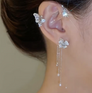 BUTTERFLY FLOWER TASSEL SHINY ZIRCON EARRINGS