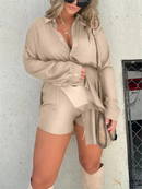Women's Solid Color Long Sleeve Shirt Dress
