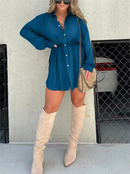 Women's Solid Color Long Sleeve Shirt Dress