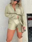 Women's Solid Color Long Sleeve Shirt Dress